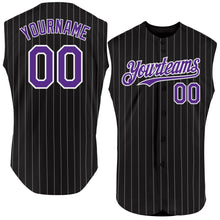 Laden Sie das Bild in den Galerie-Viewer, Custom Black White Pinstripe Purple Authentic Sleeveless Baseball Jersey
