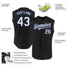 Load image into Gallery viewer, Custom Black White Pinstripe Royal Authentic Sleeveless Baseball Jersey
