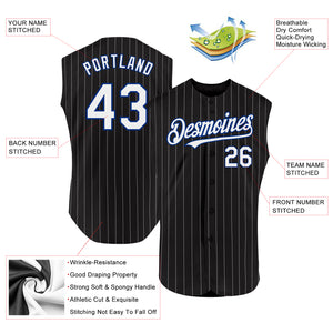 Custom Black White Pinstripe Royal Authentic Sleeveless Baseball Jersey