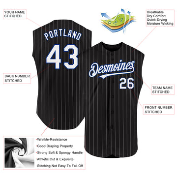 Custom Black White Pinstripe Royal Authentic Sleeveless Baseball Jersey