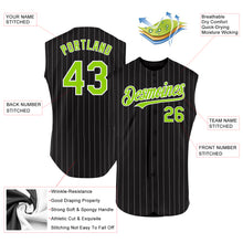 Laden Sie das Bild in den Galerie-Viewer, Custom Black White Pinstripe Neon Green Authentic Sleeveless Baseball Jersey
