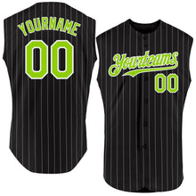 Laden Sie das Bild in den Galerie-Viewer, Custom Black White Pinstripe Neon Green Authentic Sleeveless Baseball Jersey
