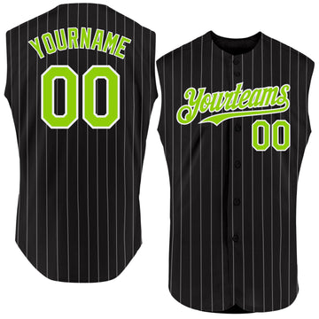 Custom Black White Pinstripe Neon Green Authentic Sleeveless Baseball Jersey