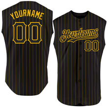 Load image into Gallery viewer, Custom Black Gold Pinstripe Gold Authentic Sleeveless Baseball Jersey
