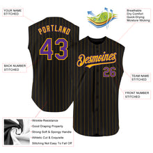 Laden Sie das Bild in den Galerie-Viewer, Custom Black Gold Pinstripe Purple Authentic Sleeveless Baseball Jersey
