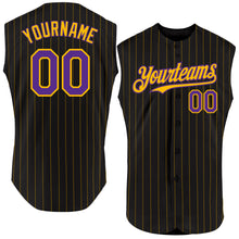 Laden Sie das Bild in den Galerie-Viewer, Custom Black Gold Pinstripe Purple Authentic Sleeveless Baseball Jersey
