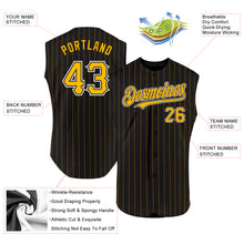 Load image into Gallery viewer, Custom Black Gold Pinstripe White Authentic Sleeveless Baseball Jersey
