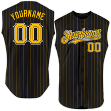 Laden Sie das Bild in den Galerie-Viewer, Custom Black Gold Pinstripe White Authentic Sleeveless Baseball Jersey
