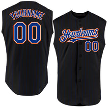 Load image into Gallery viewer, Custom Black Royal Pinstripe White-Orange Authentic Sleeveless Baseball Jersey
