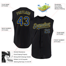 Laden Sie das Bild in den Galerie-Viewer, Custom Black Royal Pinstripe Yellow Authentic Sleeveless Baseball Jersey
