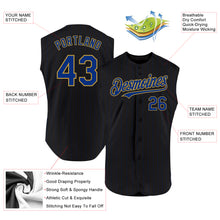 Load image into Gallery viewer, Custom Black Royal Pinstripe Old Gold Authentic Sleeveless Baseball Jersey
