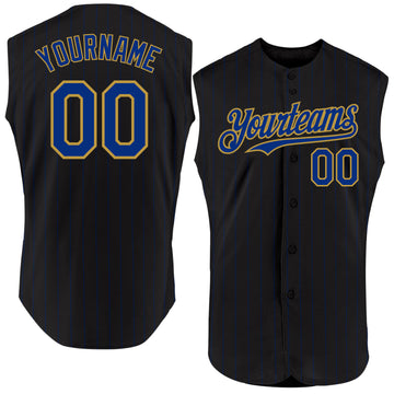 Custom Black Royal Pinstripe Old Gold Authentic Sleeveless Baseball Jersey