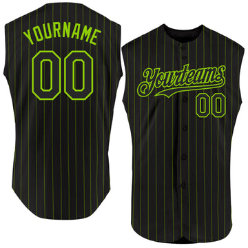 Custom Black Neon Green Pinstripe Neon Green Authentic Sleeveless Baseball Jersey