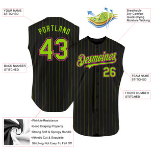 Custom Black Neon Green Pinstripe Pink Authentic Sleeveless Baseball Jersey