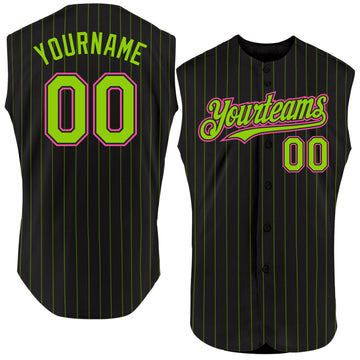 Custom Black Neon Green Pinstripe Pink Authentic Sleeveless Baseball Jersey