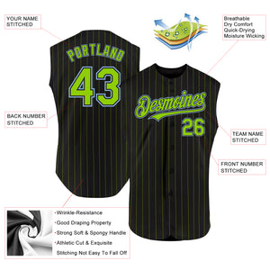 Custom Black Neon Green Pinstripe Light Blue Authentic Sleeveless Baseball Jersey