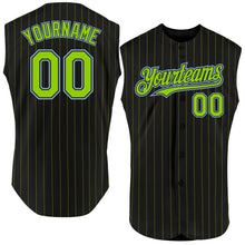 Laden Sie das Bild in den Galerie-Viewer, Custom Black Neon Green Pinstripe Light Blue Authentic Sleeveless Baseball Jersey
