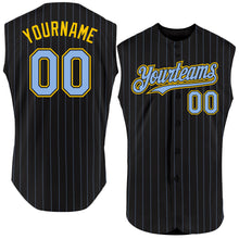 Load image into Gallery viewer, Custom Black Light Blue Pinstripe Yellow Authentic Sleeveless Baseball Jersey
