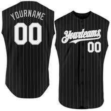 Load image into Gallery viewer, Custom Black Gray Pinstripe White Authentic Sleeveless Baseball Jersey
