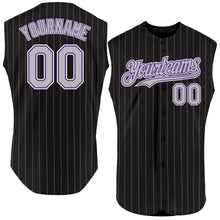 Load image into Gallery viewer, Custom Black Gray Pinstripe Purple-White Authentic Sleeveless Baseball Jersey
