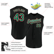 Load image into Gallery viewer, Custom Black Kelly Green Pinstripe White-Red Authentic Sleeveless Baseball Jersey
