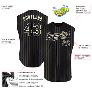 Custom Black Cream Pinstripe Cream Authentic Sleeveless Baseball Jersey