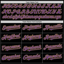 Load image into Gallery viewer, Custom Black Old Gold Pinstripe Purple Authentic Sleeveless Baseball Jersey
