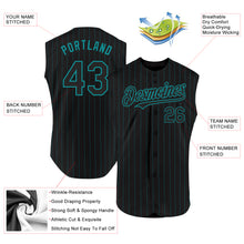 Laden Sie das Bild in den Galerie-Viewer, Custom Black Teal Pinstripe Teal Authentic Sleeveless Baseball Jersey
