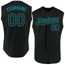 Laden Sie das Bild in den Galerie-Viewer, Custom Black Teal Pinstripe Teal Authentic Sleeveless Baseball Jersey
