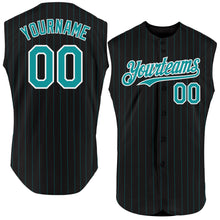 Load image into Gallery viewer, Custom Black Teal Pinstripe White Authentic Sleeveless Baseball Jersey
