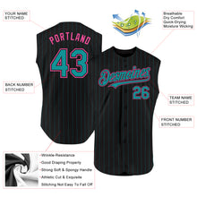 Laden Sie das Bild in den Galerie-Viewer, Custom Black Teal Pinstripe Pink Authentic Sleeveless Baseball Jersey
