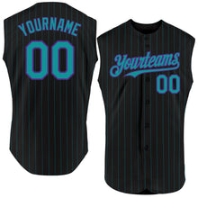 Charger l&#39;image dans la galerie, Custom Black Teal Pinstripe Purple Authentic Sleeveless Baseball Jersey
