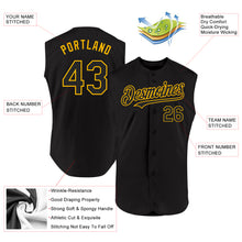 Laden Sie das Bild in den Galerie-Viewer, Custom Black Gold Authentic Sleeveless Baseball Jersey
