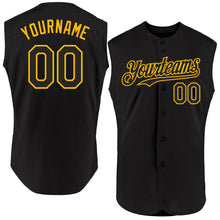 Laden Sie das Bild in den Galerie-Viewer, Custom Black Gold Authentic Sleeveless Baseball Jersey
