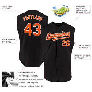 Custom Black Orange-White Authentic Sleeveless Baseball Jersey