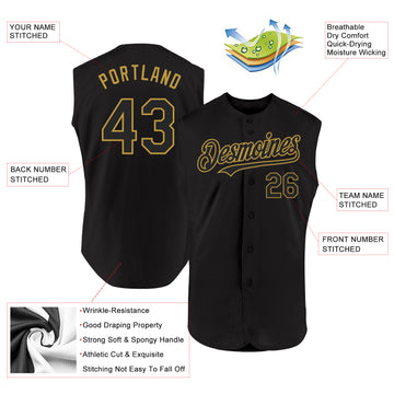 Custom Black Old Gold Authentic Sleeveless Baseball Jersey