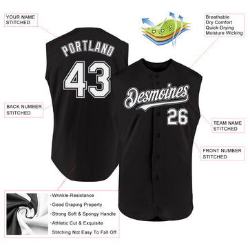 Custom Black White-Gray Authentic Sleeveless Baseball Jersey