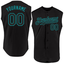 Load image into Gallery viewer, Custom Black Teal Authentic Sleeveless Baseball Jersey
