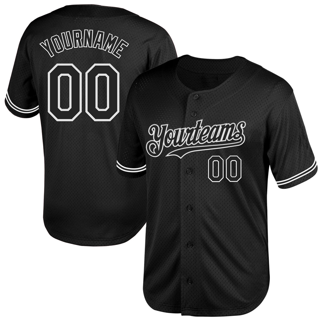 Custom Black White Mesh Authentic Throwback Baseball Jersey