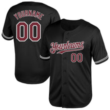 Load image into Gallery viewer, Custom Black Burgundy-White Mesh Authentic Throwback Baseball Jersey
