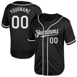 Custom Black White Mesh Authentic Throwback Baseball Jersey