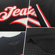 Load image into Gallery viewer, Custom Black Red Mesh Authentic Throwback Baseball Jersey
