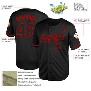 Custom Black Red Mesh Authentic Throwback Baseball Jersey