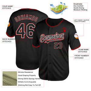 Custom Black White-Red Mesh Authentic Throwback Baseball Jersey