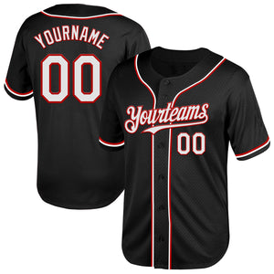 Custom Black White-Red Mesh Authentic Throwback Baseball Jersey