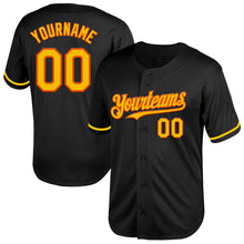 Load image into Gallery viewer, Custom Black Yellow-Orange Mesh Authentic Throwback Baseball Jersey
