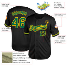 Load image into Gallery viewer, Custom Black Kelly Green-Yellow Mesh Authentic Throwback Baseball Jersey
