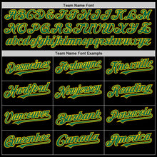 Load image into Gallery viewer, Custom Black Kelly Green-Yellow Mesh Authentic Throwback Baseball Jersey
