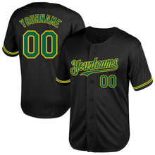 Load image into Gallery viewer, Custom Black Kelly Green-Yellow Mesh Authentic Throwback Baseball Jersey
