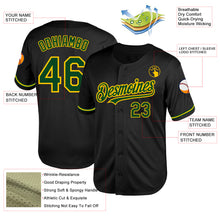 Load image into Gallery viewer, Custom Black Green-Yellow Mesh Authentic Throwback Baseball Jersey
